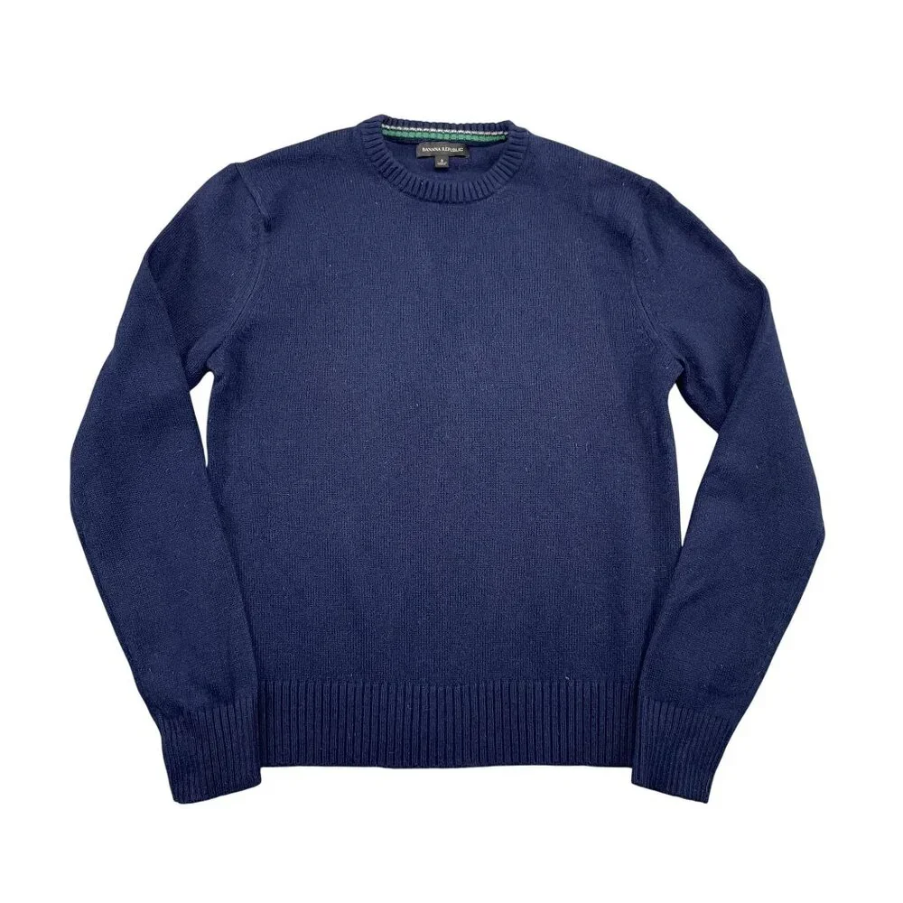 Banana Republic Sweater‎ Mens Small Navy Extra Fine Merino Wool Blend